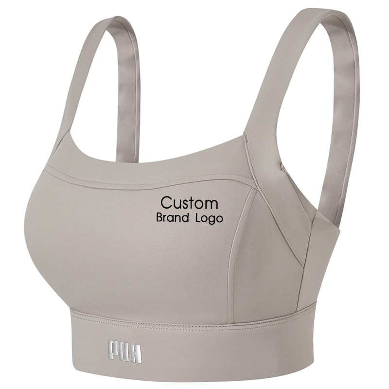 Wide-strap longline sports bra with scoop neckline and extended underbust band